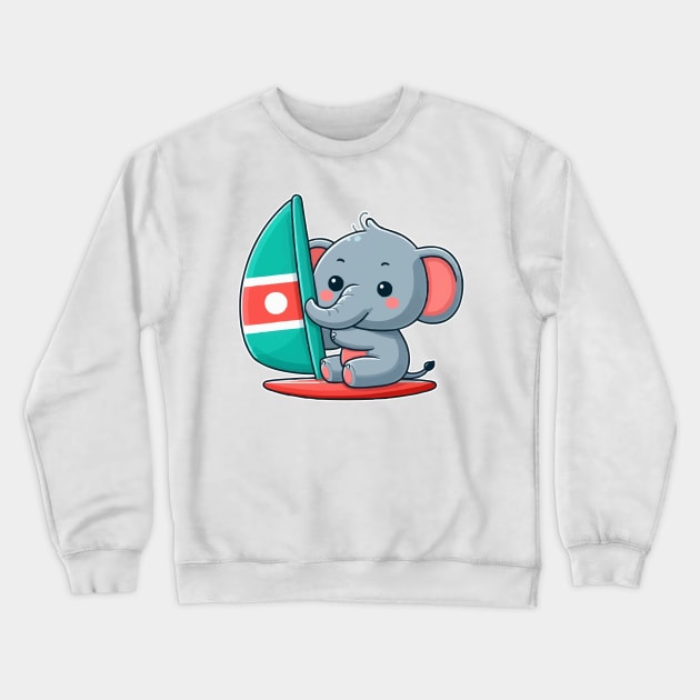 Funny elephant Windsurfing Crewneck Sweatshirt by fikriamrullah